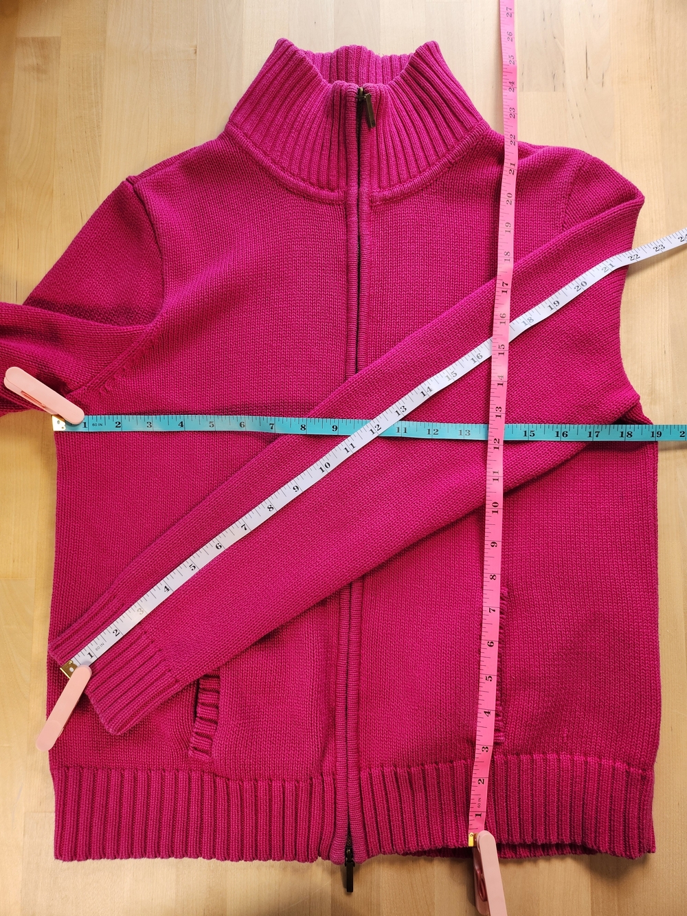 Lauren Ralph Lauren Large Hot Pink Full-Zip Sweater Cardigan - Picture 6 of 7